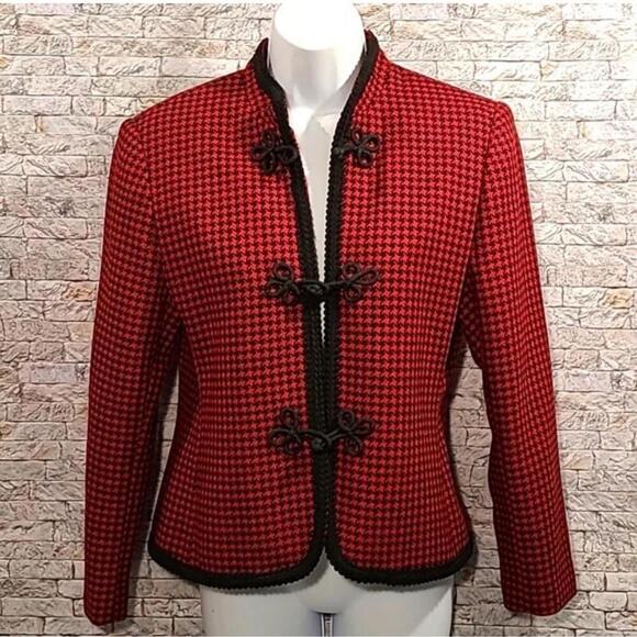 Jackets & Blazers - Vintage Check Blazer Jacket size 8 Dark Academia Tailored Red Black Plaid